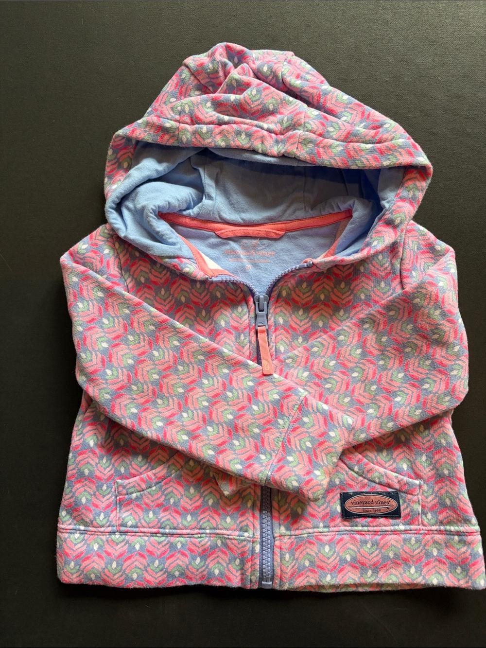 Vineyard Vines Pink and Light Blue Patterned Hooded Zip Sweatshirt